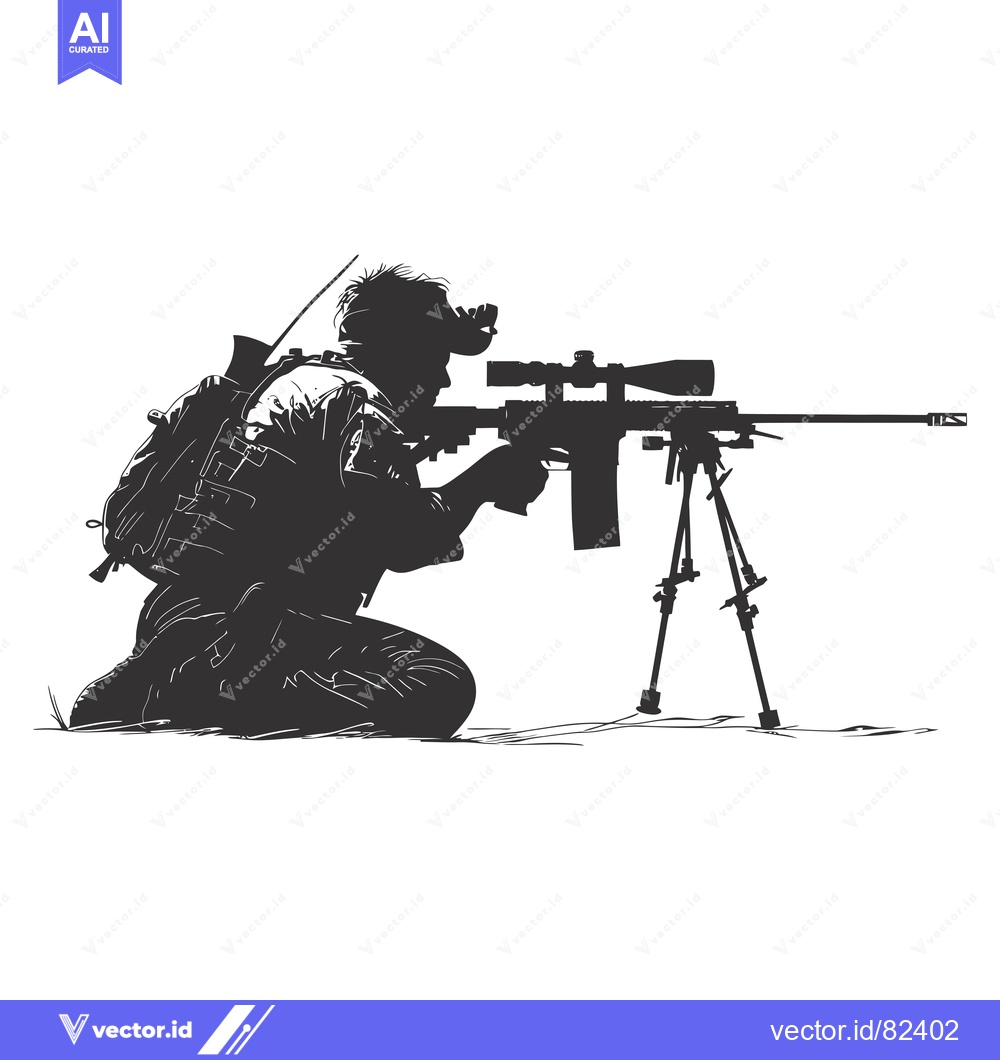 Premium Vector of A Silhouette of a Soldier Aiming a Sniper Rifle