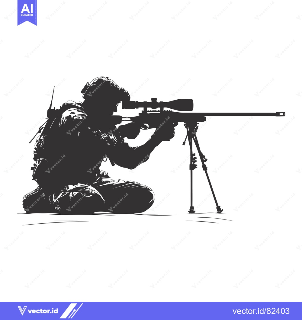 Premium Vector dari A Silhouette of a Soldier Aiming a Sniper Rifle