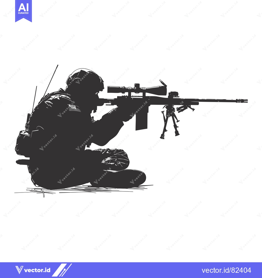 Premium Vector dari Silhouetted Sniper Aiming a Rifle with Scope
