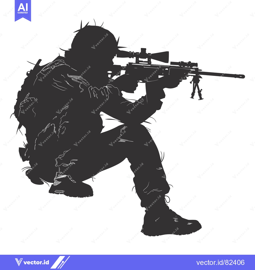 Premium Vector of Silhouetted Sniper Soldier Aiming Rifle with Scope