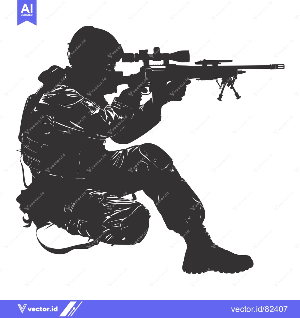 Premium Vector dari Silhouette of a Soldier Aiming a Sniper Rifle