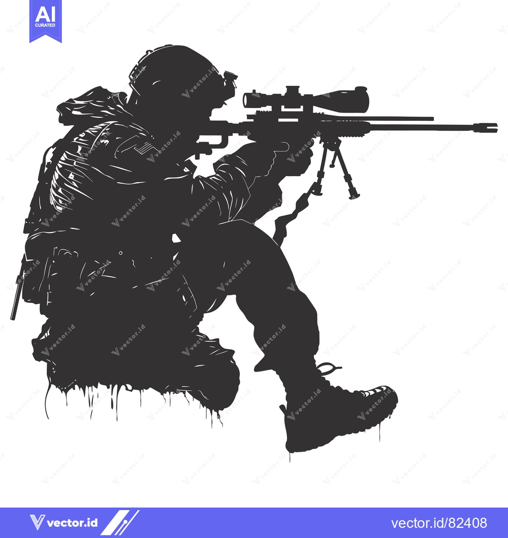 Premium Vector dari Silhouette of a Soldier Aiming a Sniper Rifle