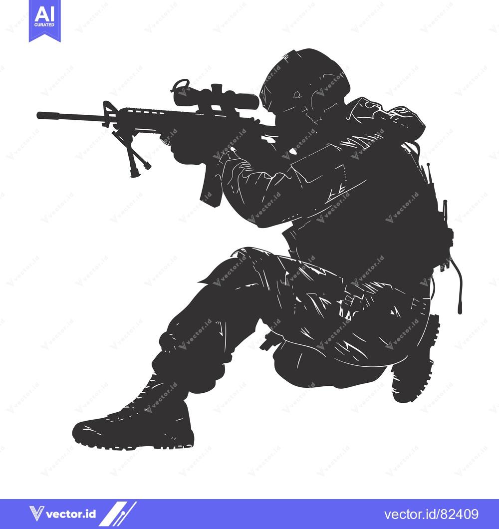 Premium Vector dari Silhouette of a Soldier Aiming a Rifle