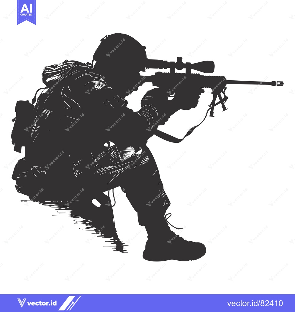 Premium Vector dari Silhouette of a soldier aiming with a sniper rifle