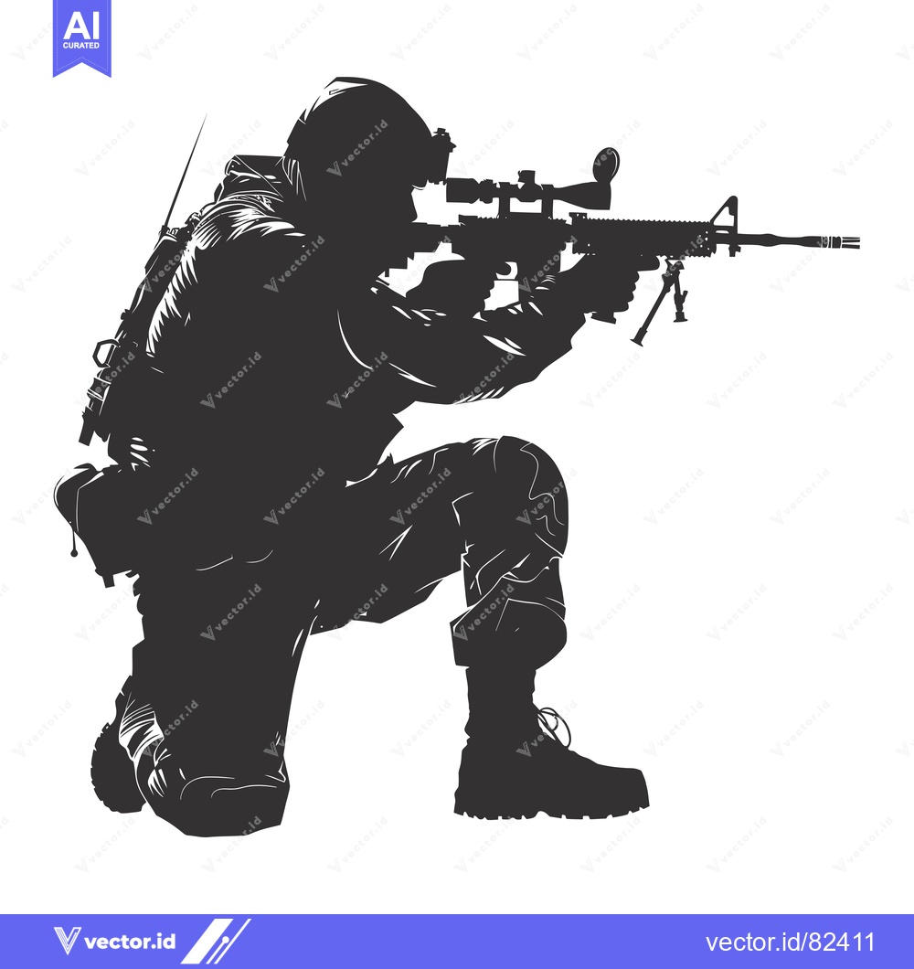 Premium Vector of Silhouette of a Soldier Kneeling with a Rifle
