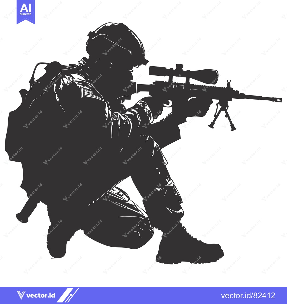Premium Vector dari Silhouette of a Soldier Aiming a Sniper Rifle