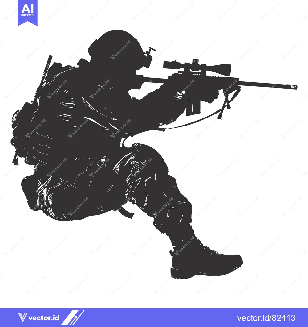 Premium Vector dari Silhouette of a Soldier Aiming a Sniper Rifle