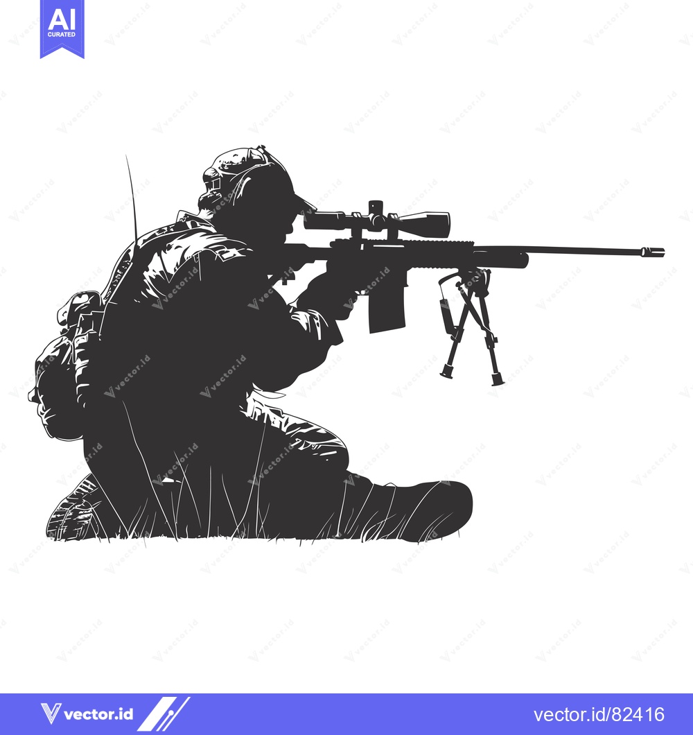 Premium Vector dari Silhouetted Sniper with Rifle and Scope in Firing Position