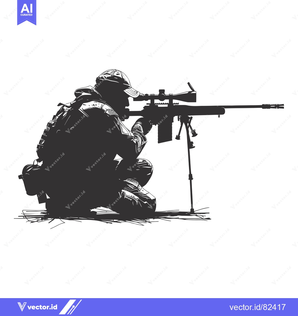 Premium Vector of A Soldier Kneeling with a Sniper Rifle and Scope