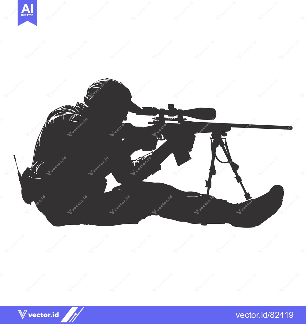 Premium Vector dari Silhouette of a Sniper Aiming a Rifle with a Scope