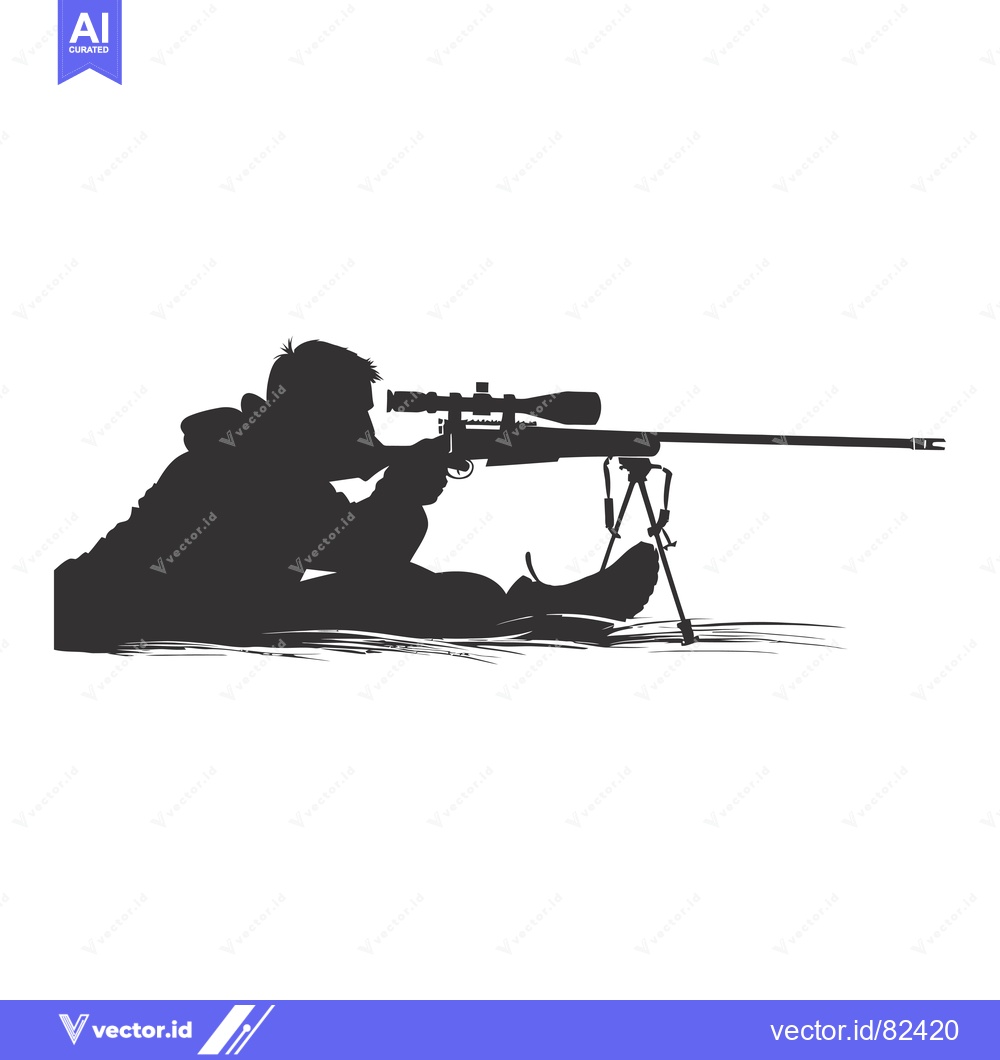 Premium Vector dari Silhouette of a Sniper Aiming a Rifle with Scope