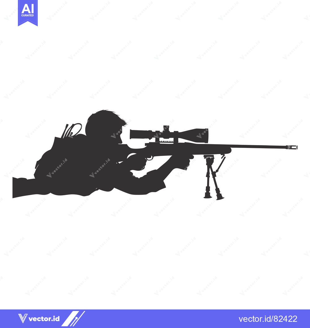 Premium Vector dari Silhouette of a Sniper Aiming a Rifle with a Scope