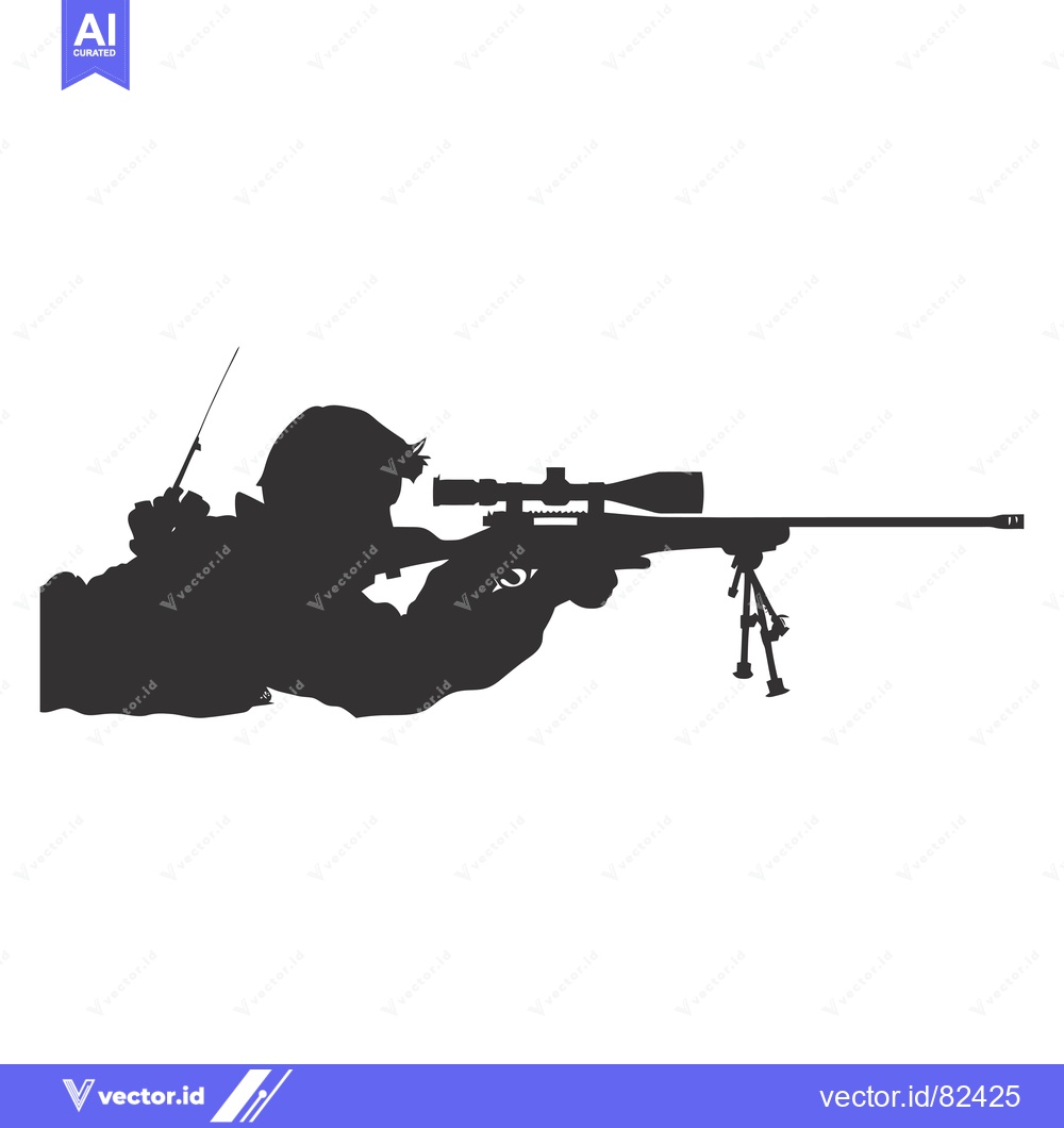 Premium Vector dari Silhouette of a Sniper Holding a Rifle with a Scope