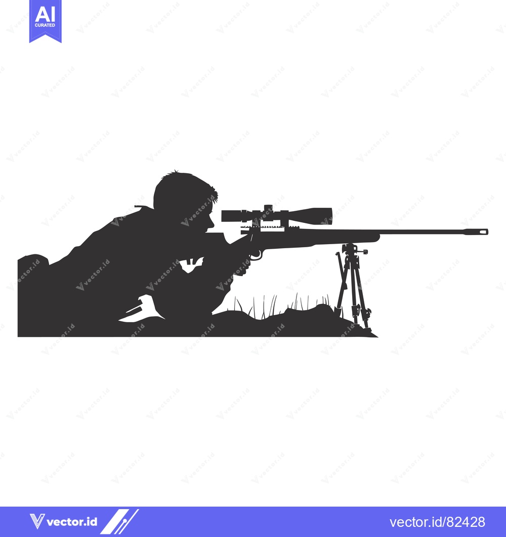 Premium Vector dari Silhouette of a Sniper Aiming with a Rifle on a Tripod