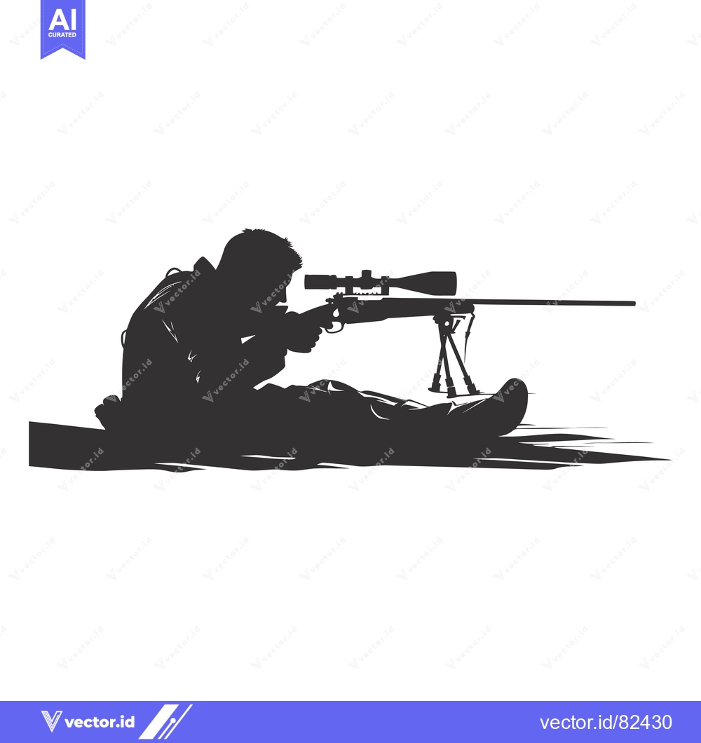 Premium Vector of Silhouette of a Sniper Aiming a Rifle