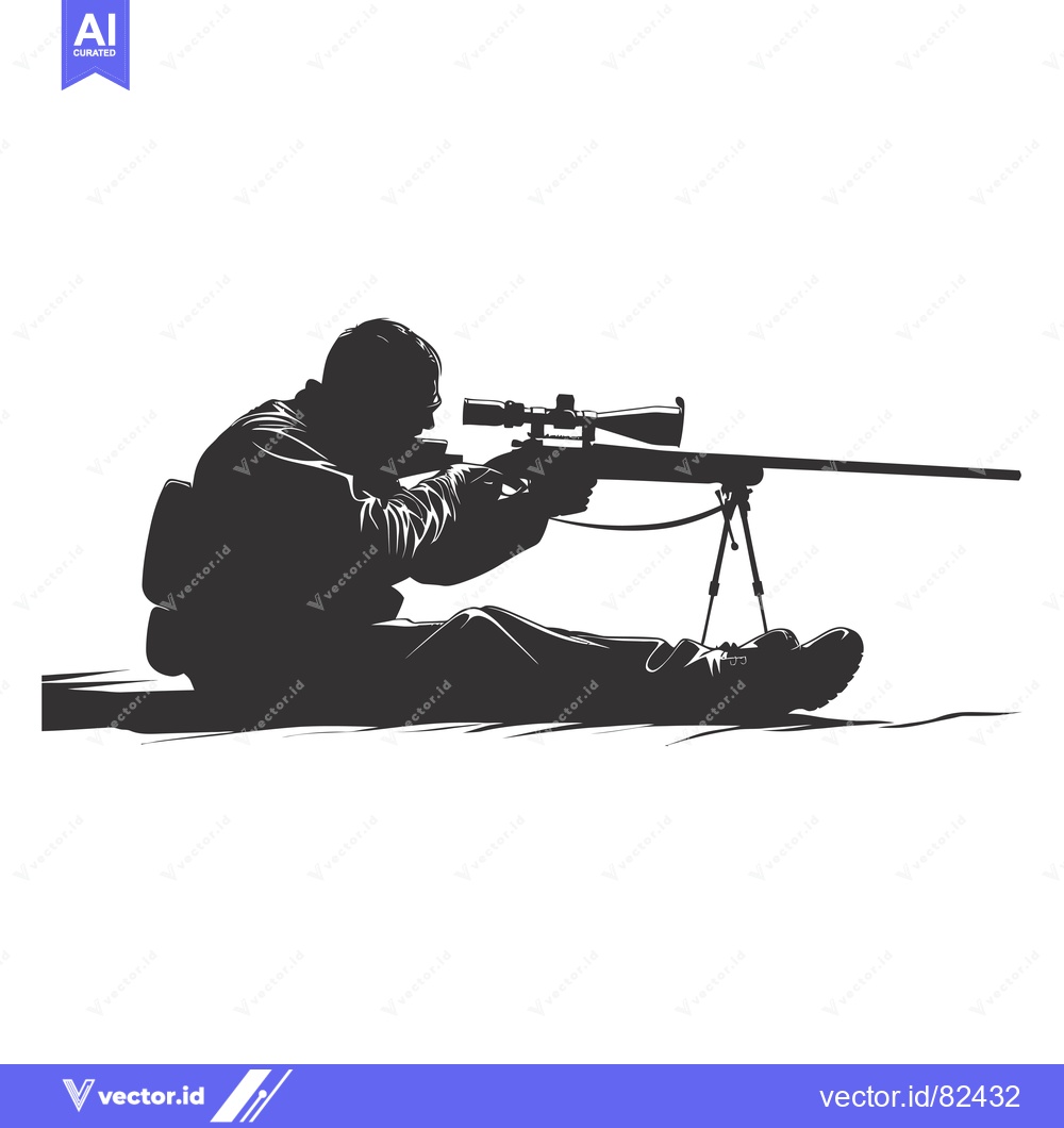 Premium Vector dari Silhouette of a Sniper Aiming a Rifle with a Scope