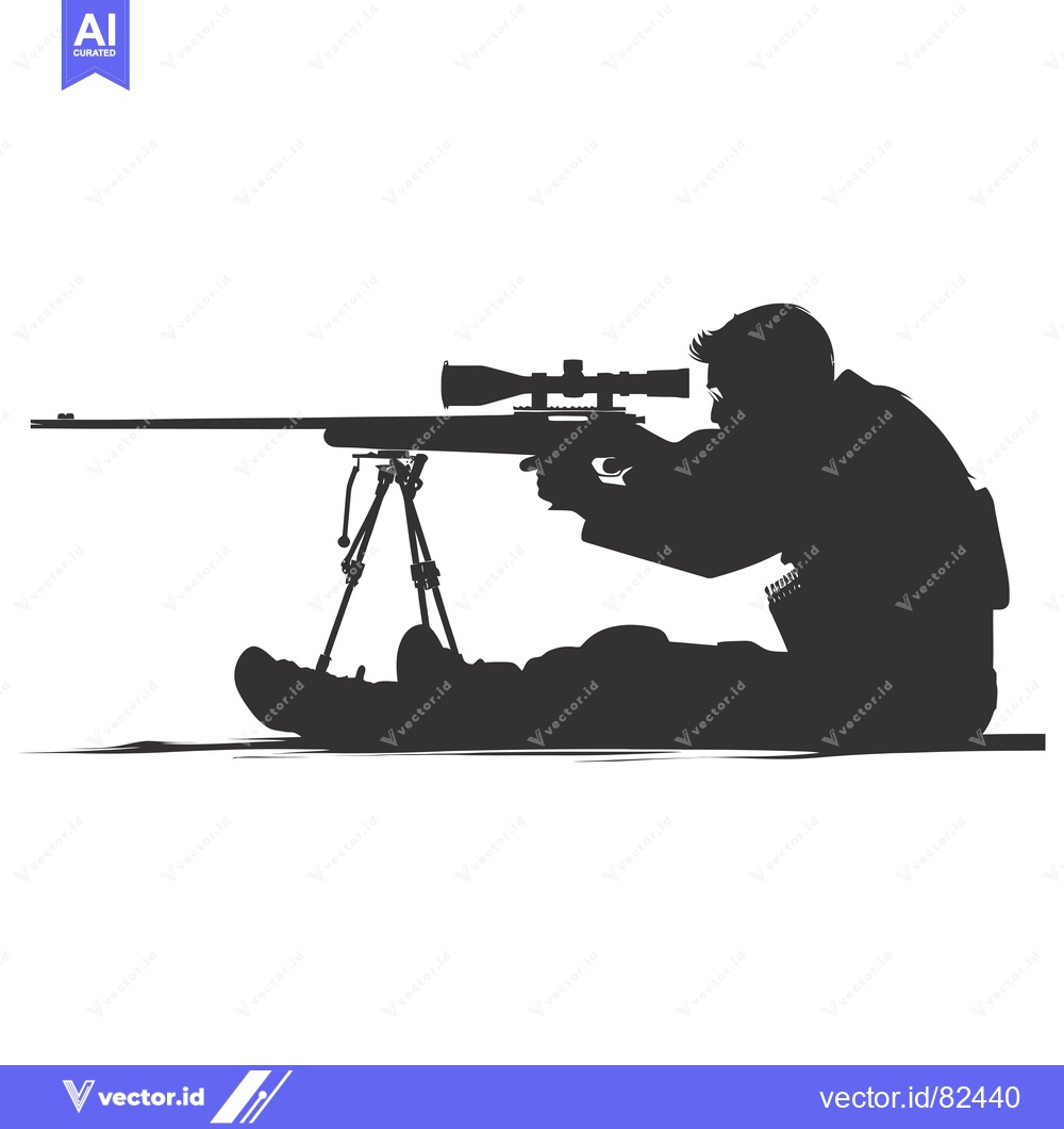 Premium Vector dari Silhouette of a Sniper Aiming a Rifle with Scope