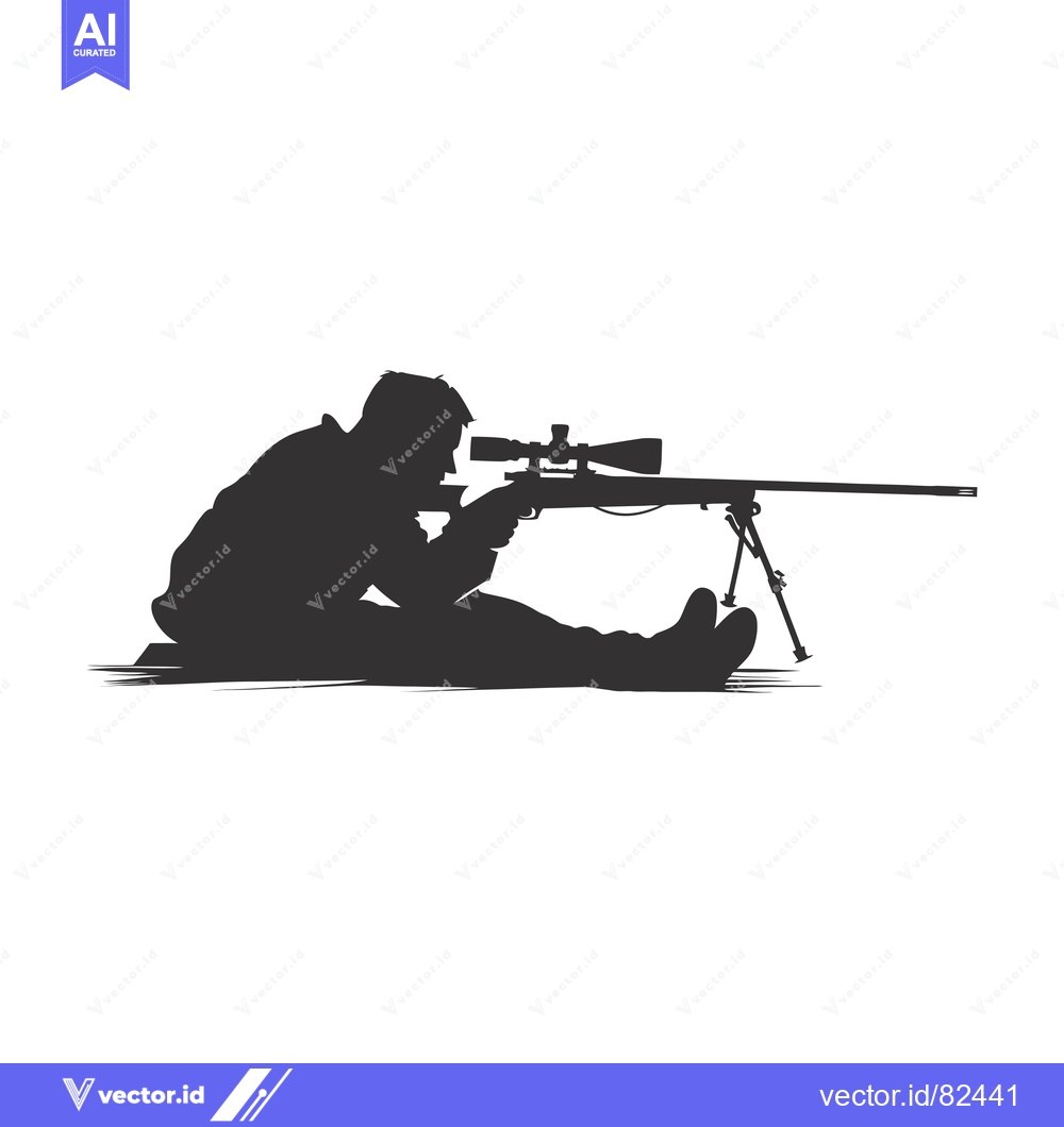 Premium Vector dari Silhouette of a Sniper Aiming with a Rifle