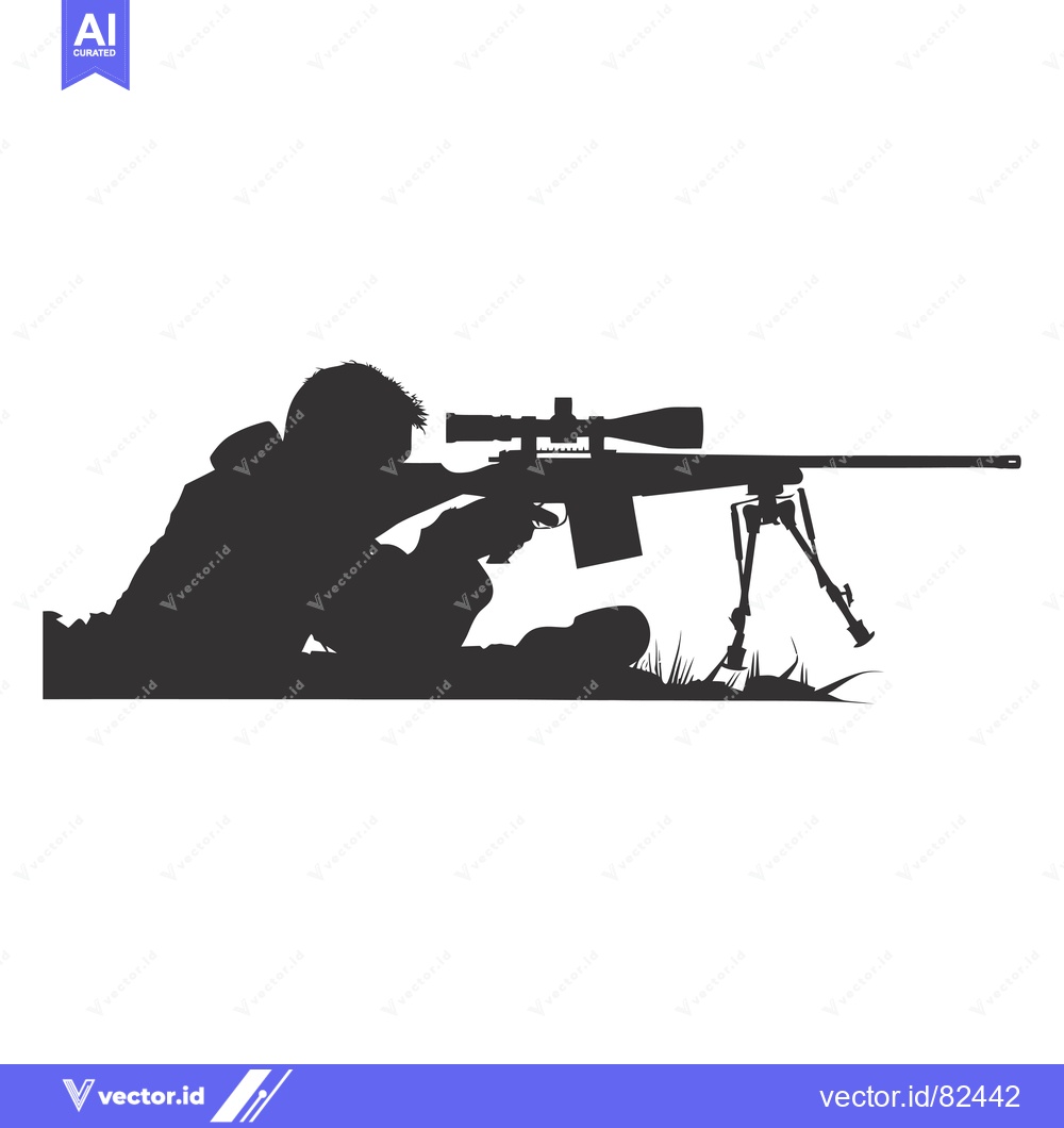 Premium Vector dari Silhouette of a Sniper Aiming a Rifle with Scope