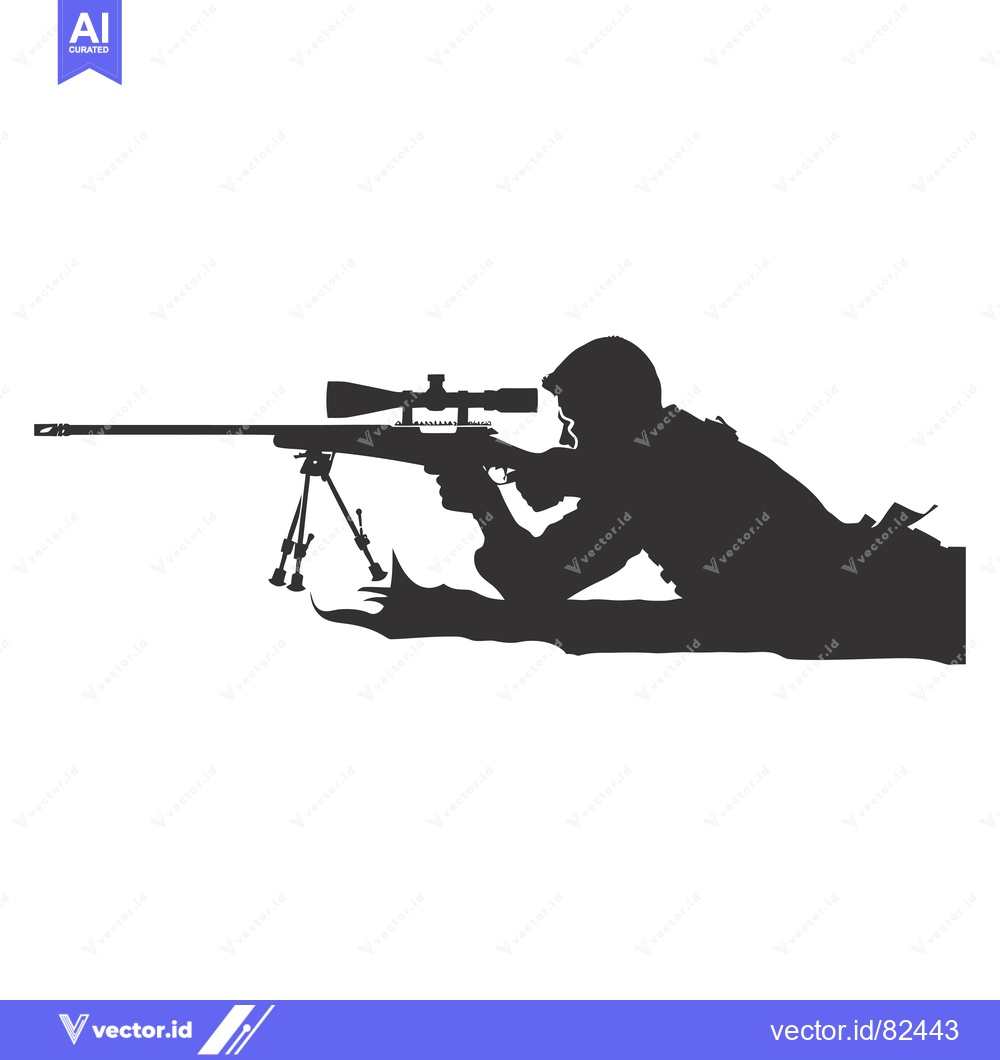 Premium Vector dari Silhouette of a Sniper Aiming a Rifle with a Scope
