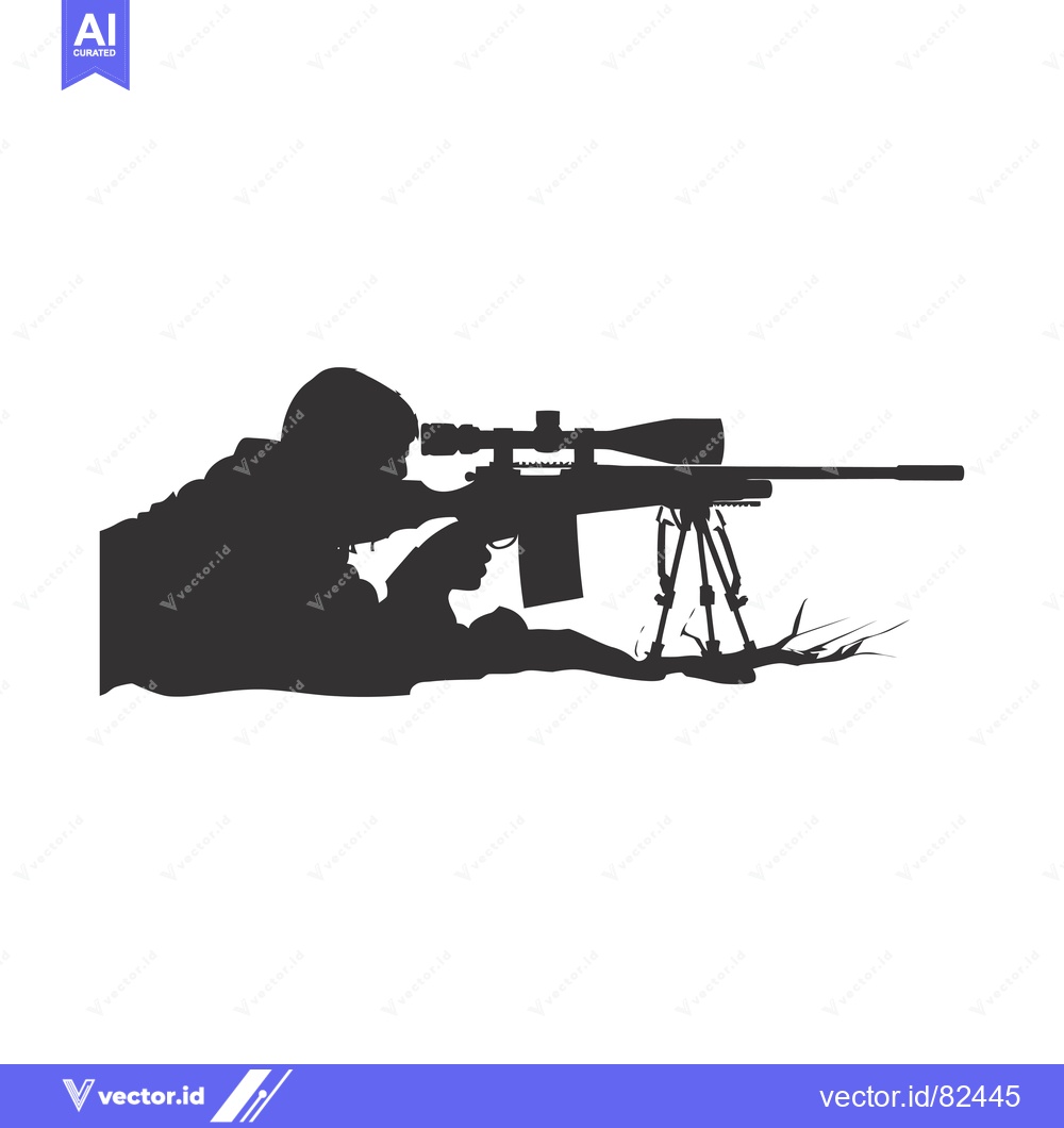 Premium Vector dari Silhouette of a Sniper Aiming a Rifle with Scope