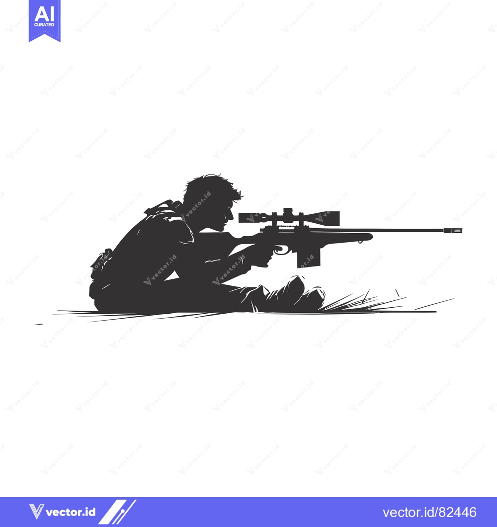 Premium Vector dari Silhouette of a Sniper Aiming a Rifle