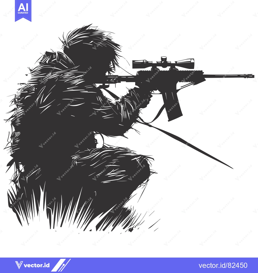 Premium Vector of Silhouette of a Camouflaged Sniper Aiming a Rifle