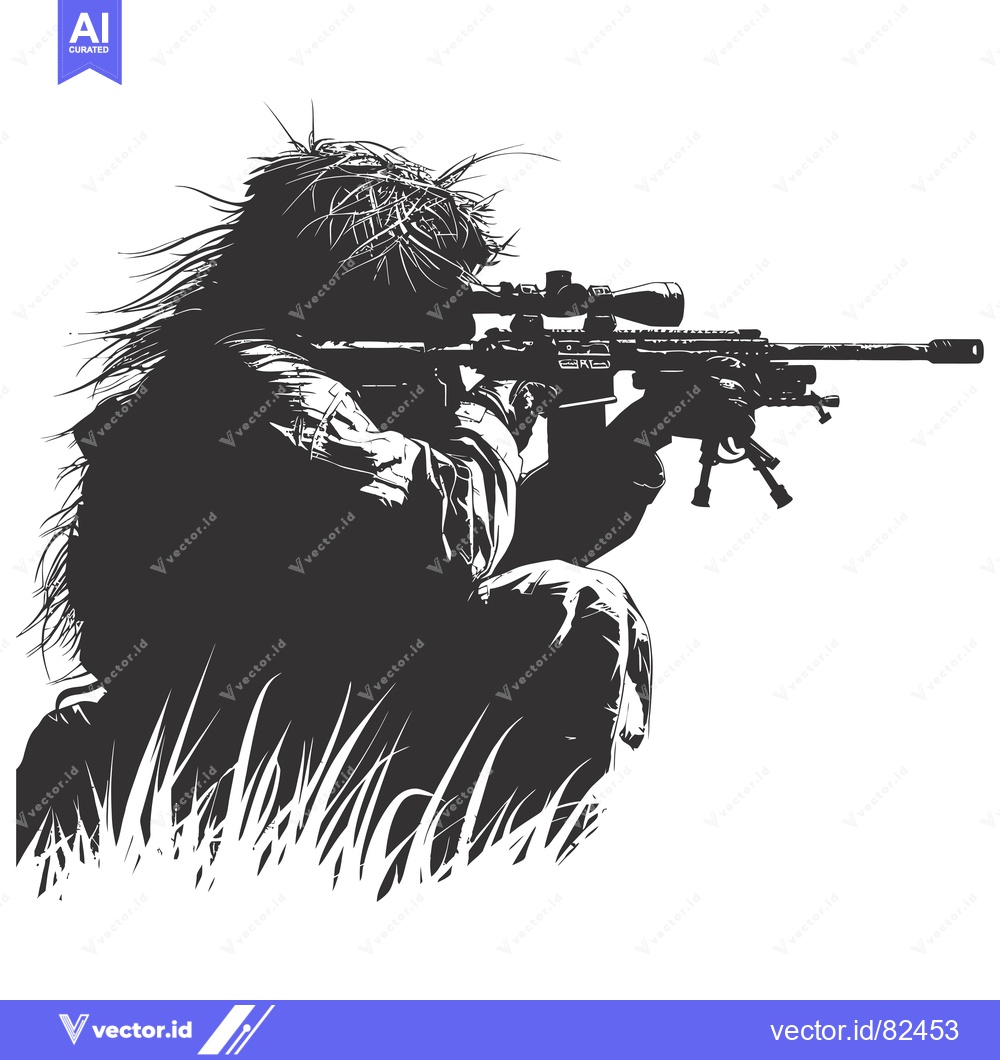 Premium Vector dari Camouflaged Sniper Aiming with Scope Rifle in Grass