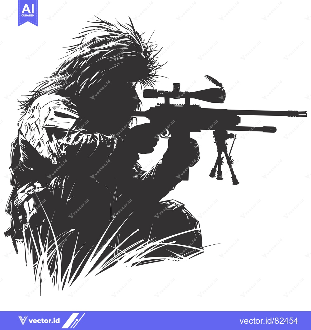 Premium Vector dari Camouflaged Sniper Aiming Rifle in Grass