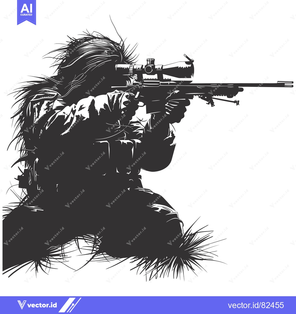 Premium Vector dari Camouflaged Sniper Aiming with Rifle in Grass
