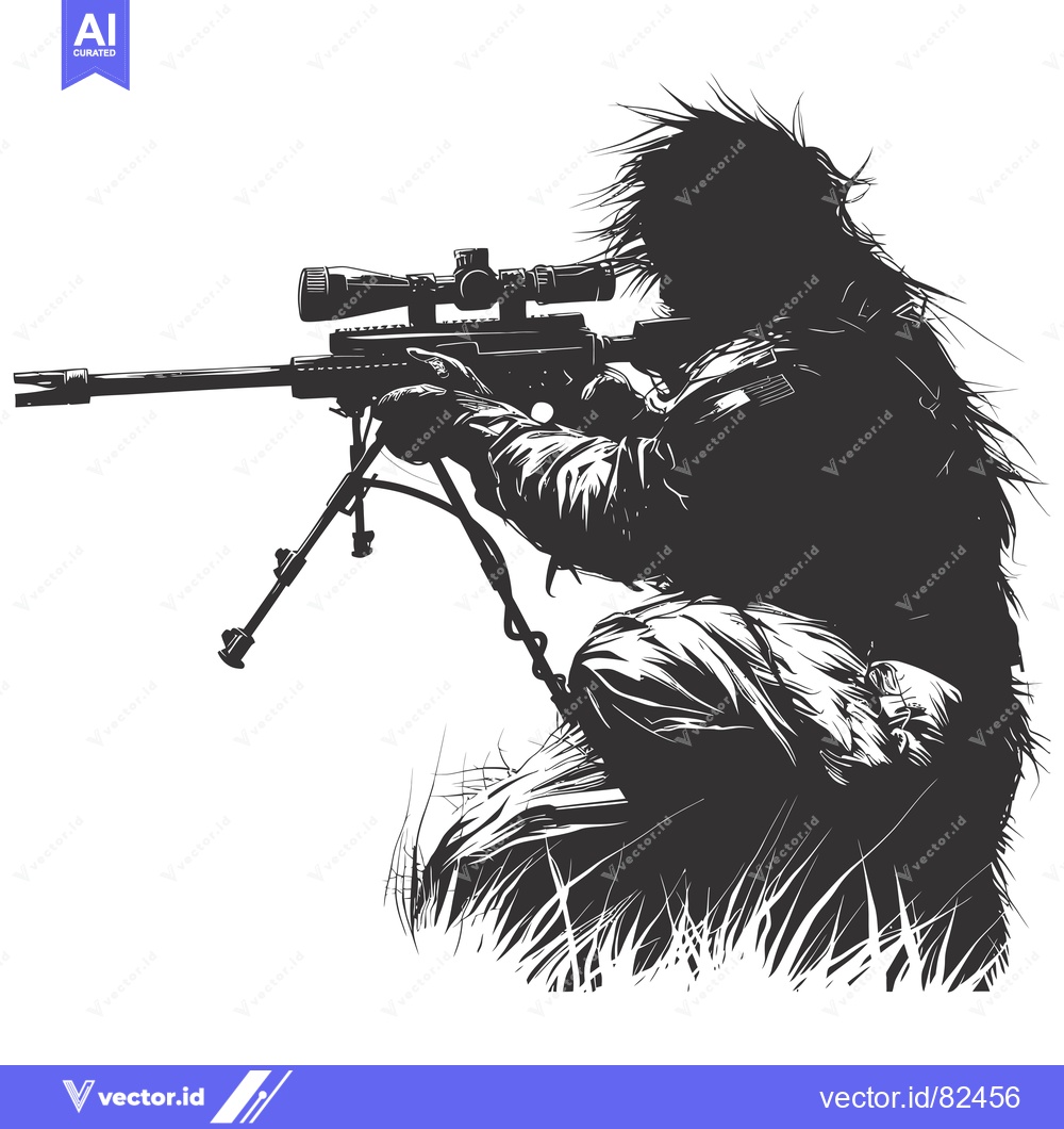 Premium Vector dari A Camouflaged Sniper With A Scope Aiming A Rifle