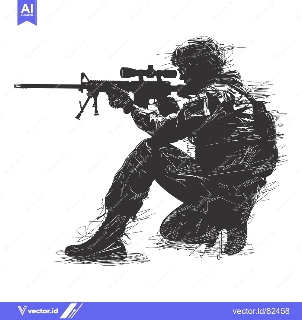 Premium Vector dari Silhouette of a Soldier Holding a Sniper Rifle