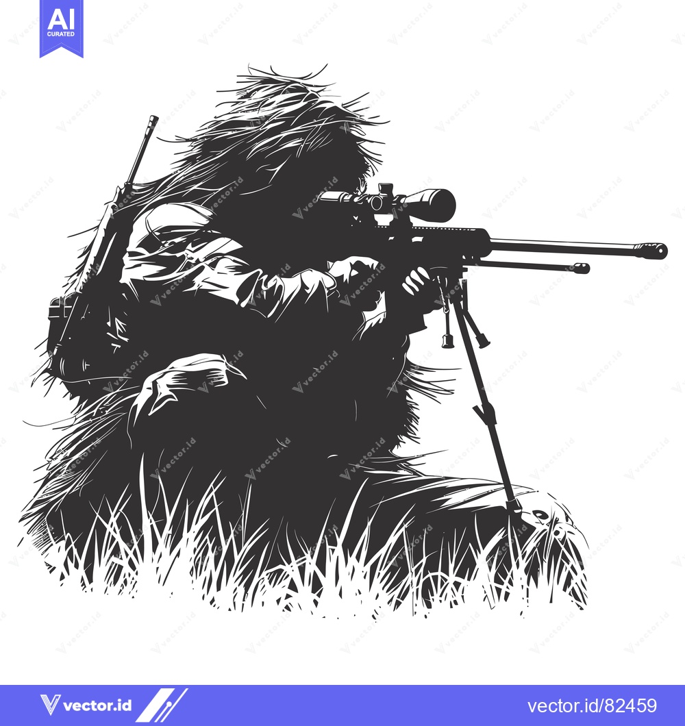 Premium Vector dari Camouflaged Sniper Holding a Rifle with Scope