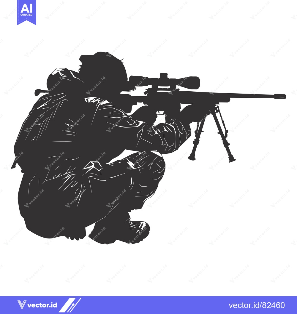 Premium Vector dari Silhouette of a Soldier Aiming a Sniper Rifle