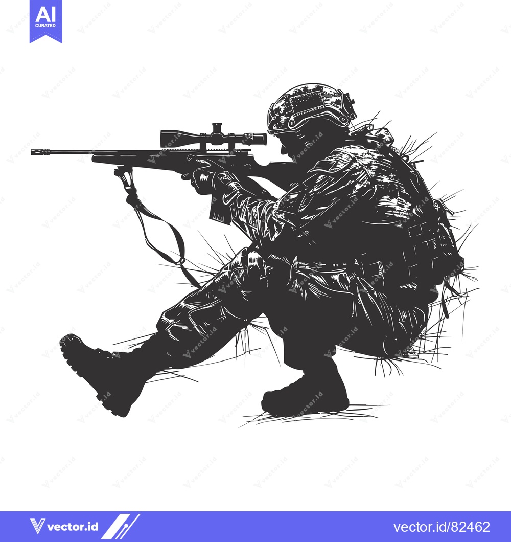 Premium Vector of A Silhouette of a Sniper Soldier in a Combat Stance