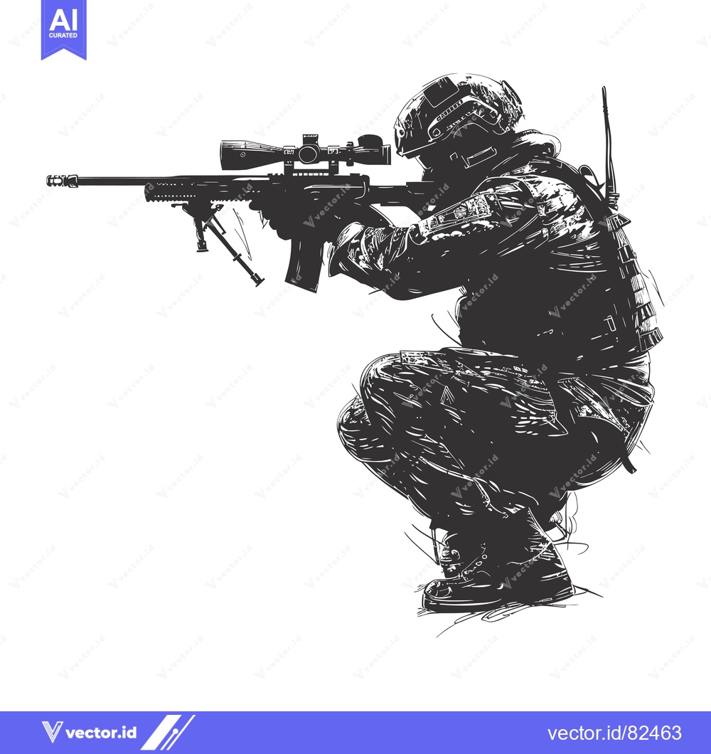 Premium Vector dari A soldier in camouflage gear aiming a sniper rifle