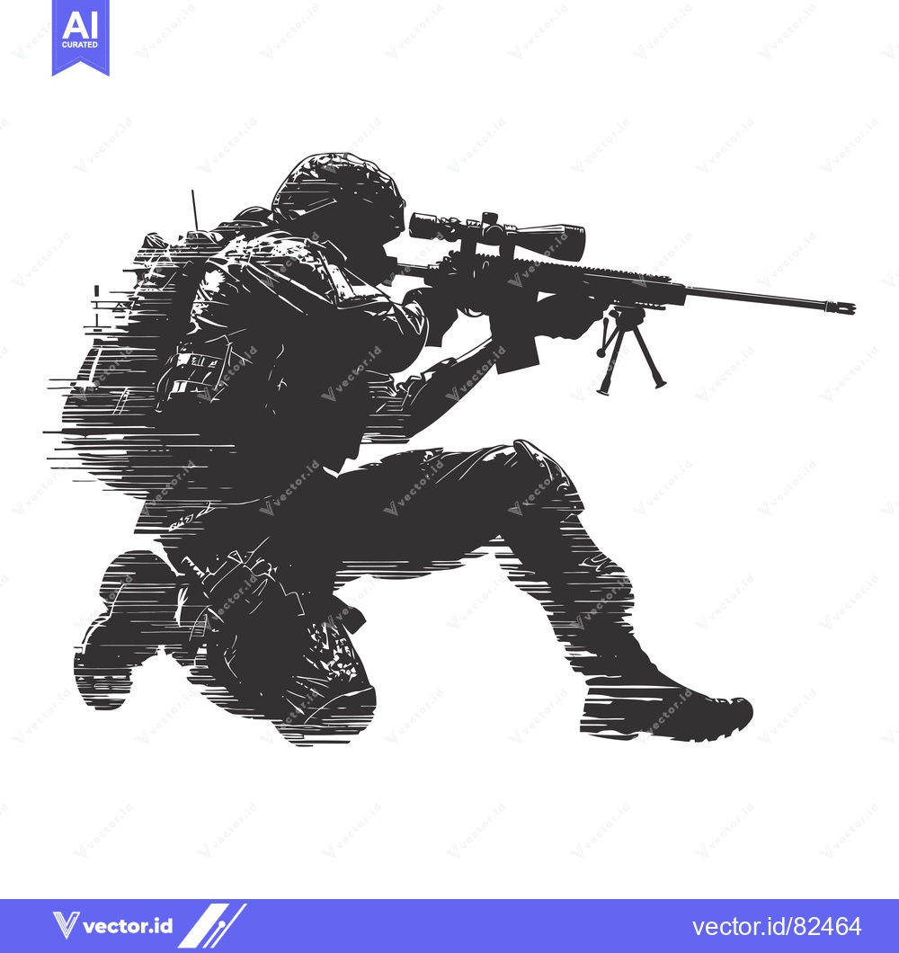 Premium Vector of Silhouetted Soldier with Sniper Rifle in a Combat Stance