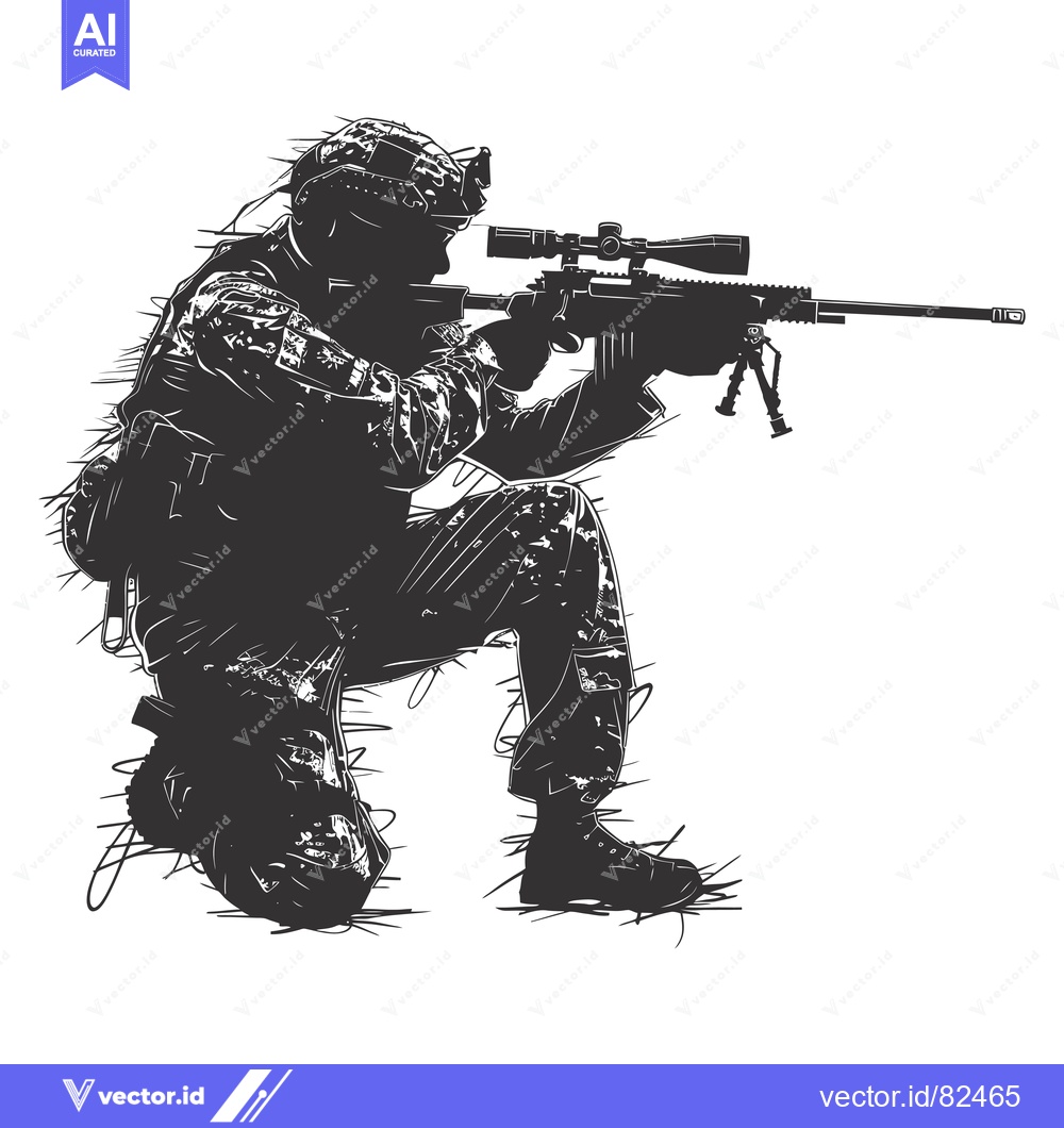 Premium Vector dari A Silhouette of a Soldier Aiming a Sniper Rifle