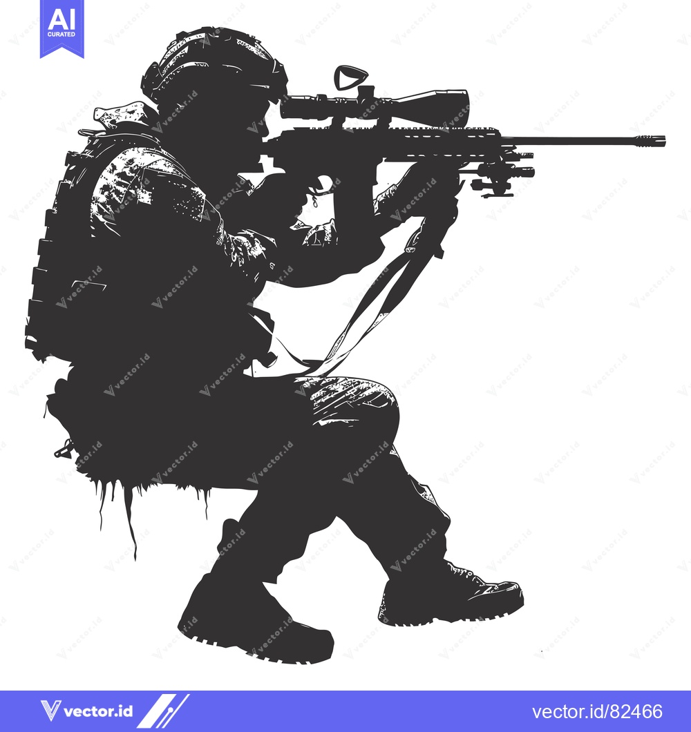 Premium Vector dari Silhouette of a Soldier Aiming a Sniper Rifle