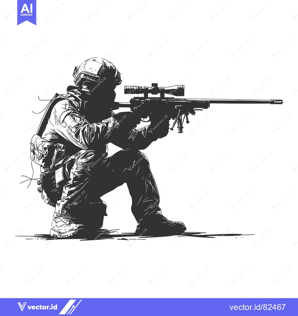 Premium Vector dari Silhouetted Sniper Aiming Rifle With Scope