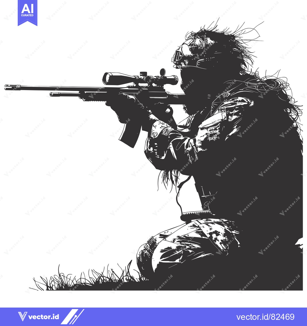 Premium Vector of Camouflaged Sniper Holding a Rifle with Scope