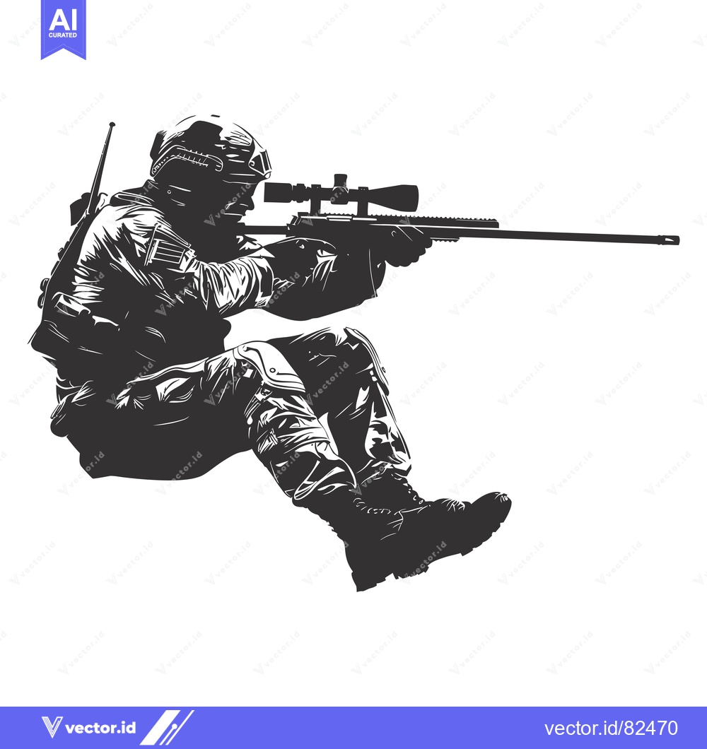 Premium Vector of A Silhouette of a Soldier Aiming a Sniper Rifle