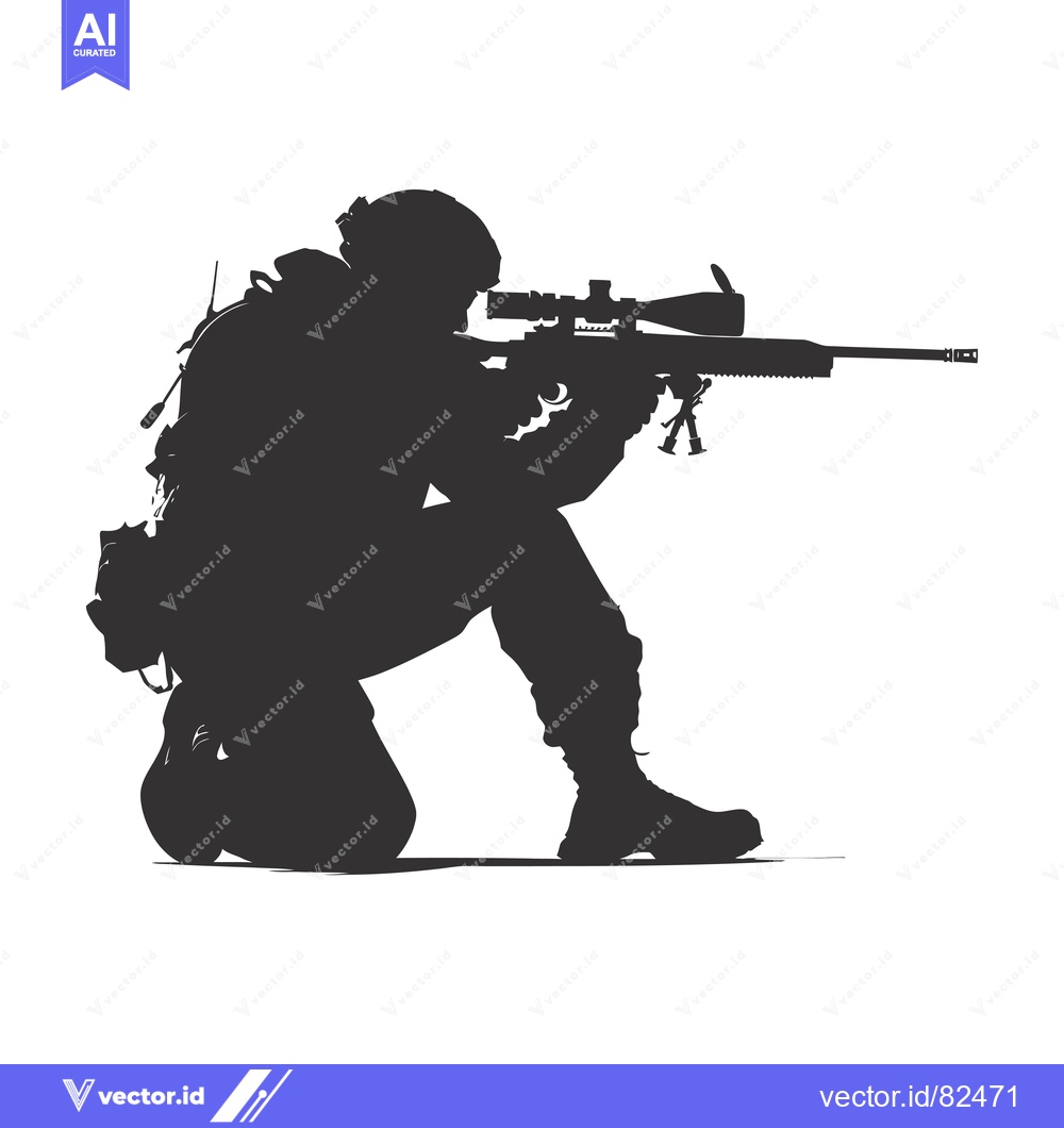 Premium Vector dari Silhouette of a Soldier Kneeling with a Sniper Rifle