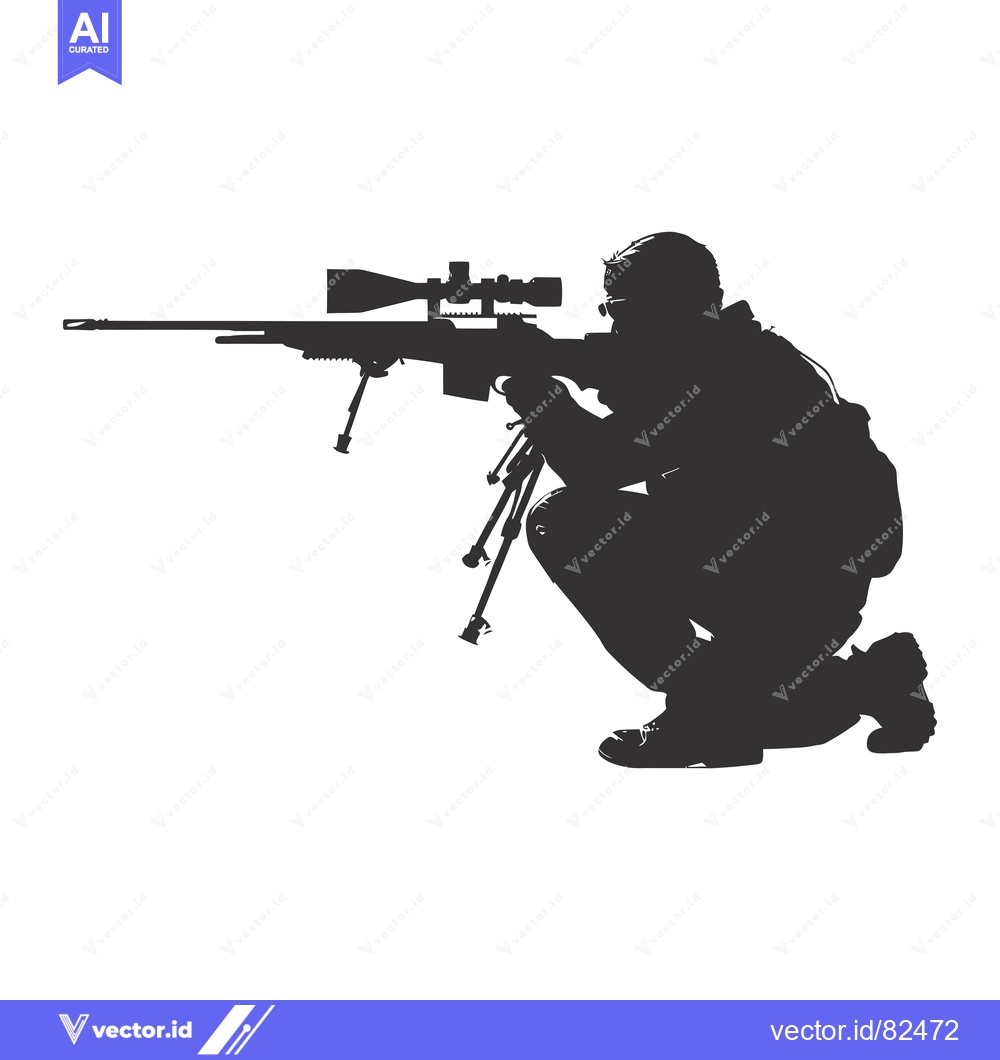 Premium Vector dari Silhouette of a Sniper Holding a Rifle with Scope