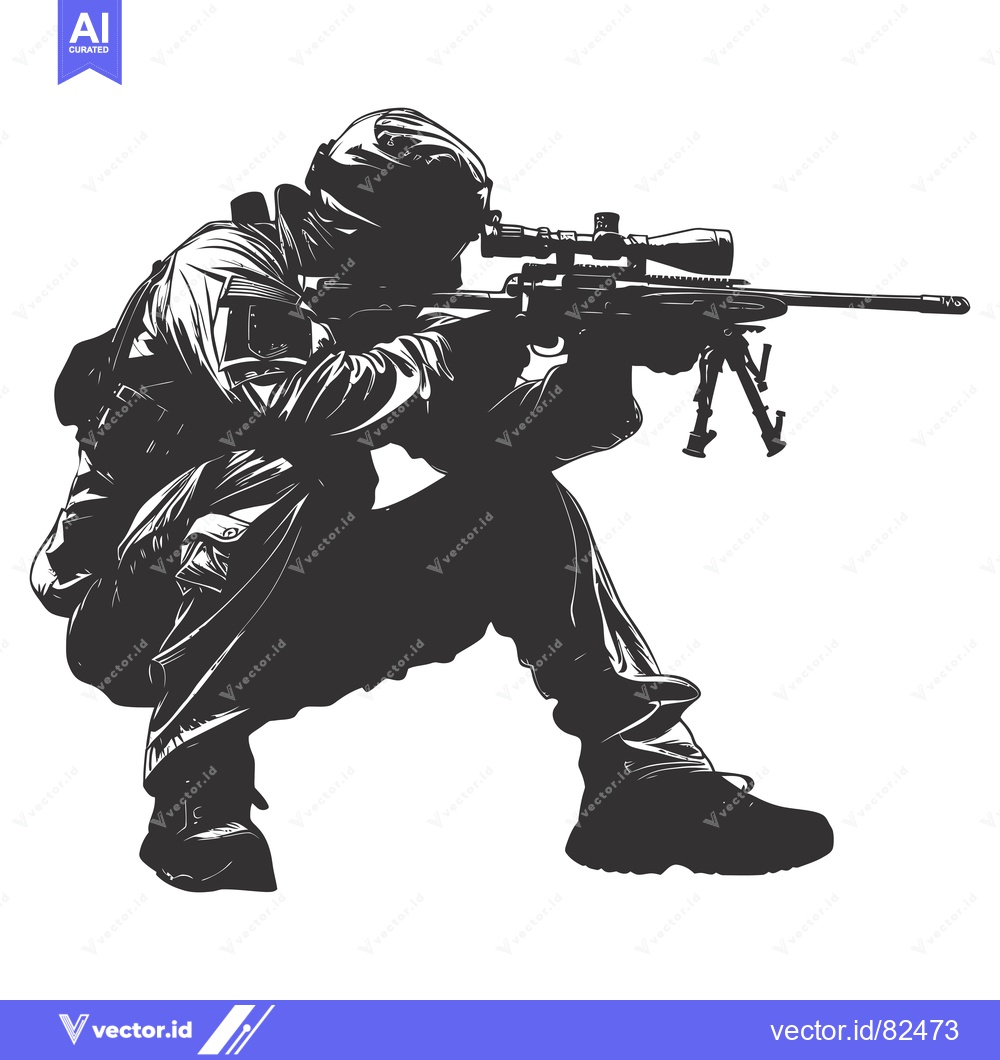 Premium Vector of Silhouette of a soldier aiming with a sniper rifle
