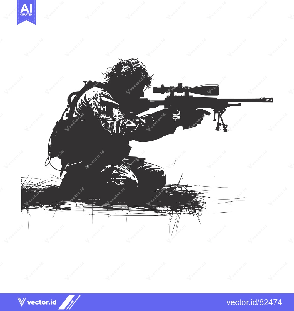 Premium Vector of Silhouette of a soldier aiming with a sniper rifle