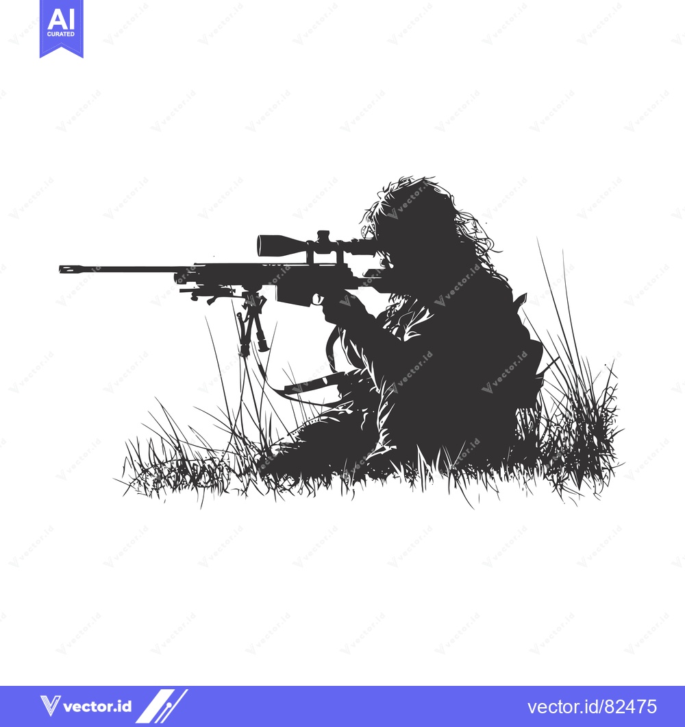 Premium Vector dari A Sniper Aiming With A Rifle In The Grass