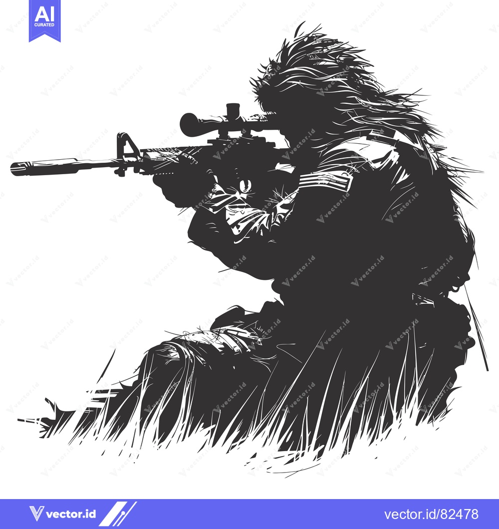 Premium Vector dari Camouflaged Soldier Aiming Rifle in Grass