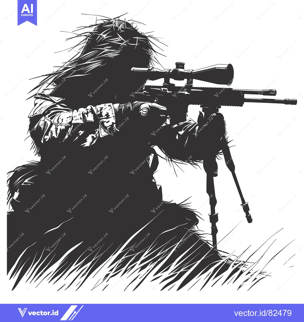 Premium Vector dari Camouflaged Sniper with Rifle and Scope in Grass