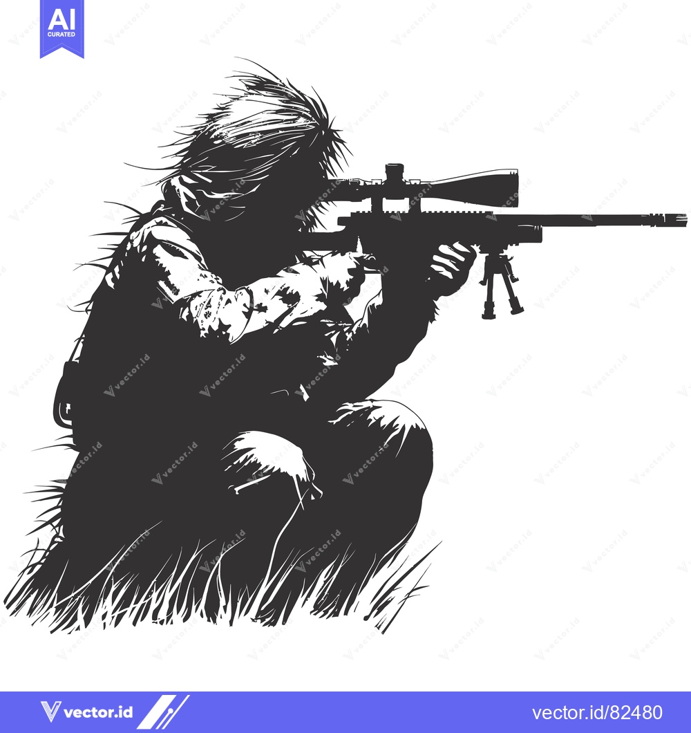 Premium Vector of A Camouflaged Sniper Aiming a Rifle with Scope